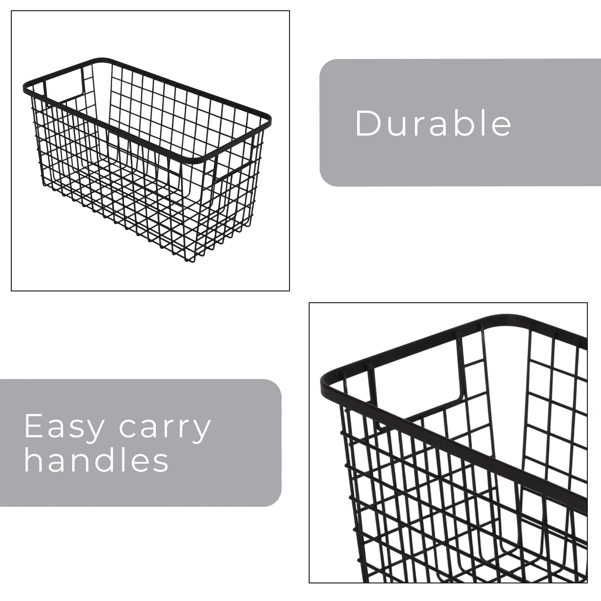 Smart Design Nestable Basket Set - 6 x 6 x 12 inch - Set of 4 - Black