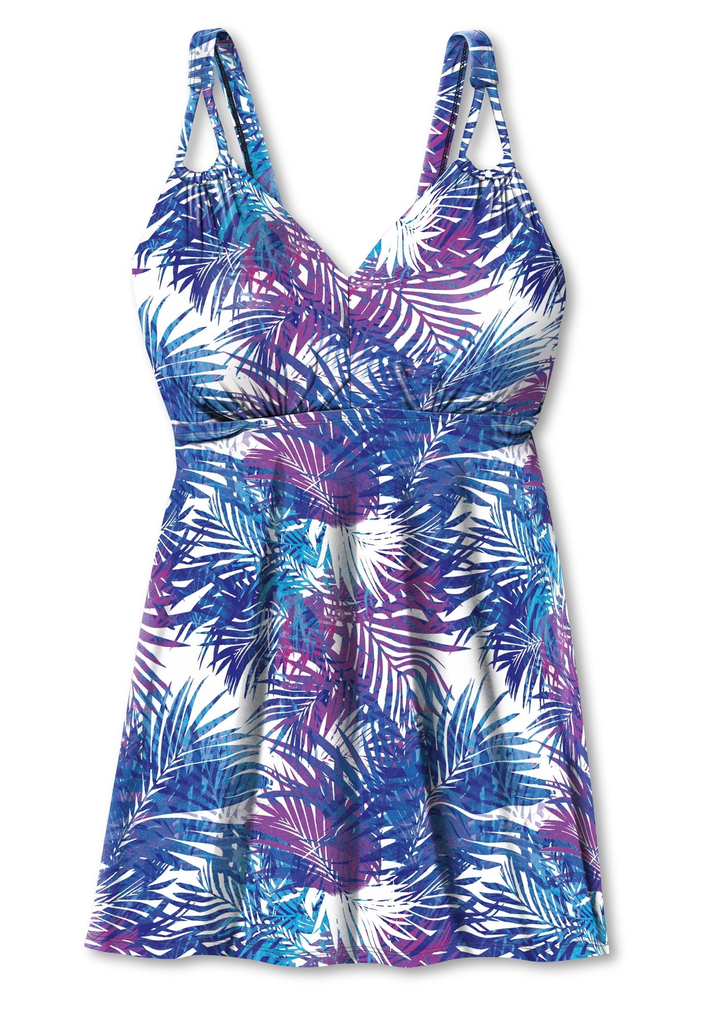 Swim 365 Women's Plus Size Loop-Strap V-Neck Tummy Control Two-Piece Swim Dress