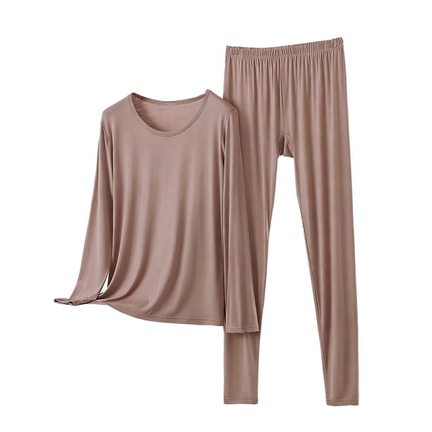 Conjunto de Ropa Interior Larga de Mujer Cuello Redondo Manga Larga Ropa de Salón Casual Pijamas Ropa de Dormir para la Noche de Primavera Invierno