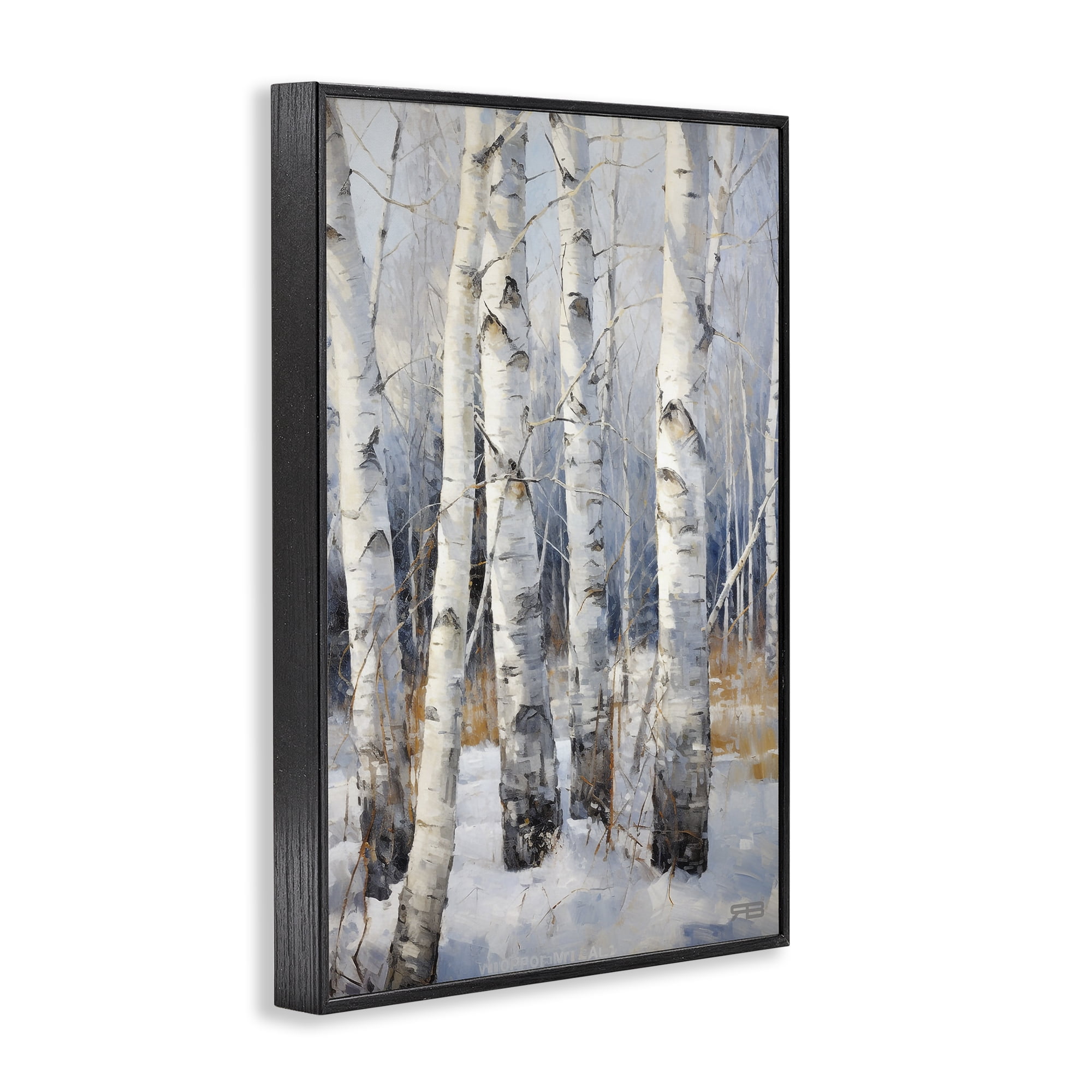 Stupell Industries Snowy Birch Forest Landscape Painting Black Framed Art Print Wall Art, 16 x 24