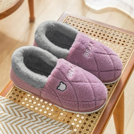

Winter Couples Ladies Warm Home Baotou Plush Soft Bottom Comfortable Solid Color Thick Bottom Cotton Slippers