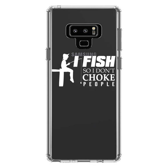 DistinctInk Clear Shockproof Hybrid Case for Samsung Galaxy Note 9 - TPU Bumper Acrylic Back Tempered Glass Screen Protector - I Fish So I Don't Choke People