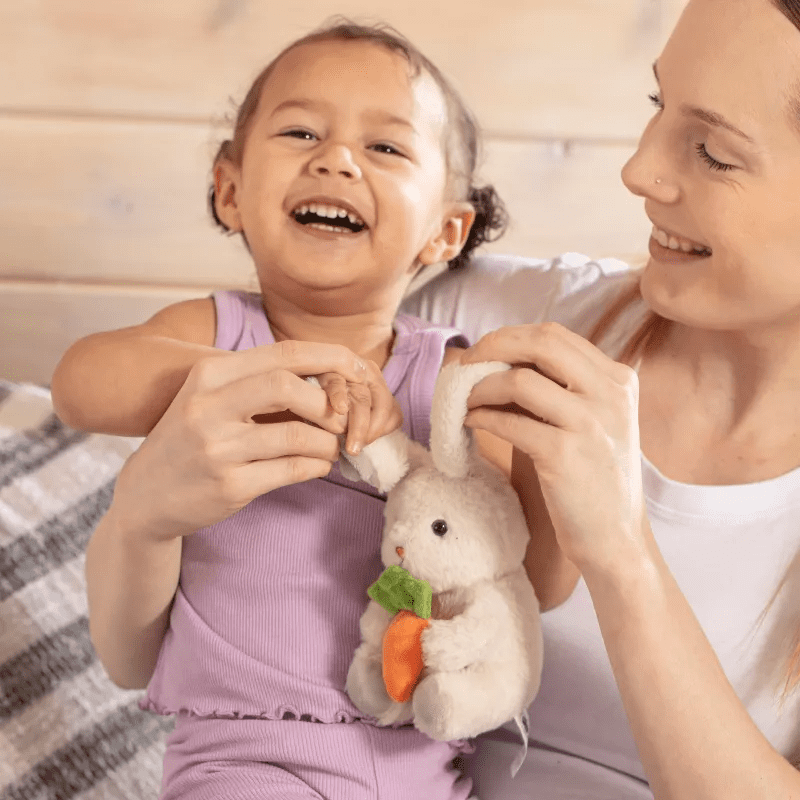Easter Baby Plush Playset with Easter Basket, Bunny Holding Carrot, Easter Egg, and Squeaky Chicken, Sensory and Decorative Toys for Babies & Newborns