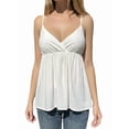 thumbnail image 2 of Women's Sleeveless Babydoll Deep Neck Spaghetti Strap Flared Hem Flowy Tank Top for Daily Wear White S, 2 of 7