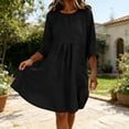thumbnail image 4 of PEIBang Women's Solid Loose Round Neck Dress, 3/4 Sleeve Tiered Loose Midi Dress with Side Pockets for Daily Wear, 4 of 5