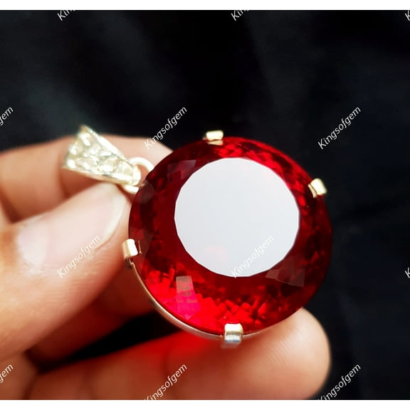 102.55 Ct Brazilian Red Round Topaz 925 Sterling Silver Pendant Loose Gemstone