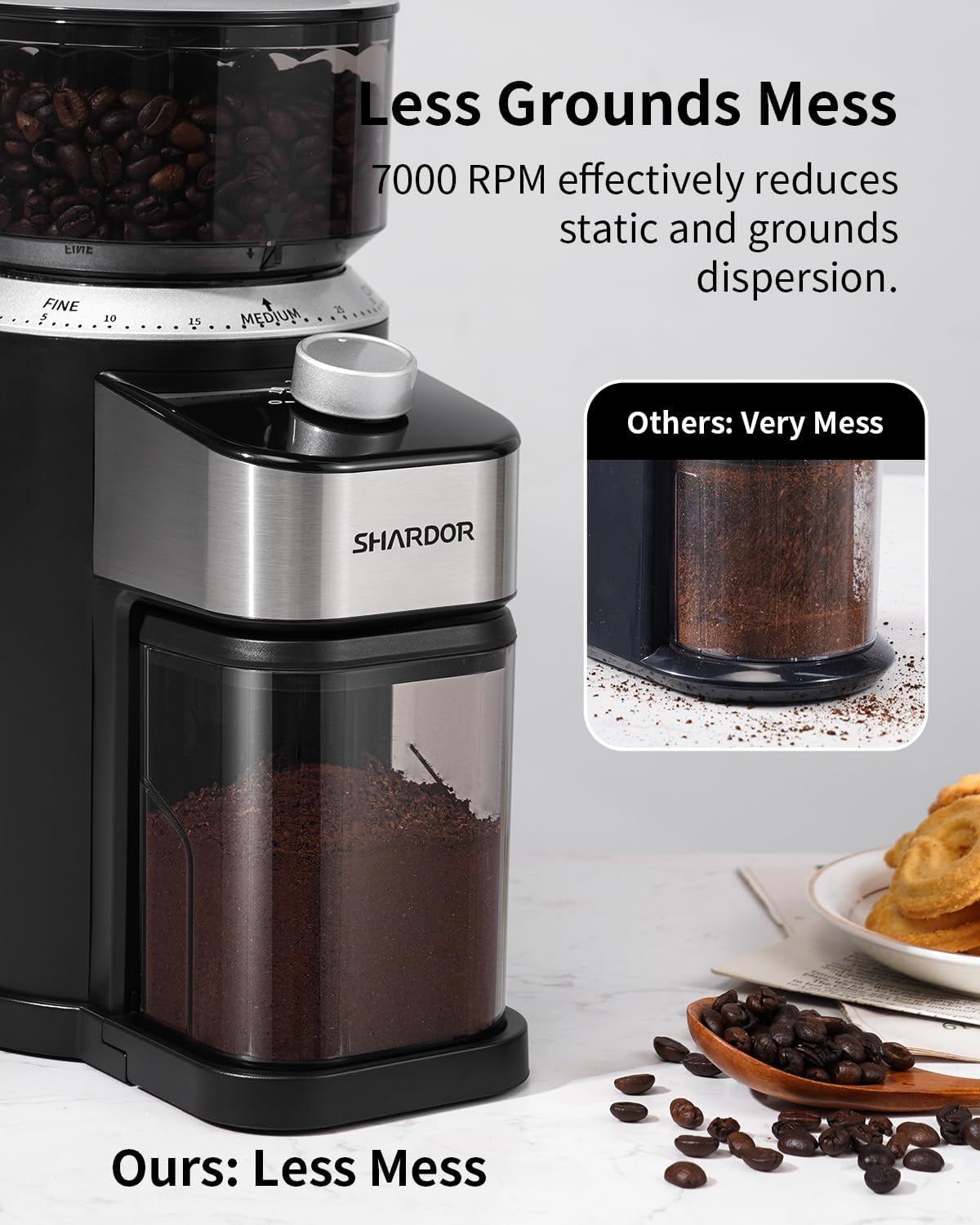 Electric Burr Coffee Grinder with 40 Settings, 50s Timer, Low-Speed for Rich Flavor