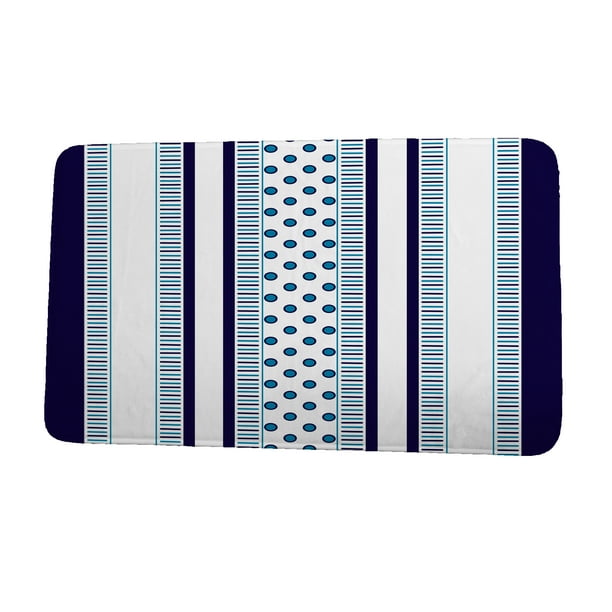 Upscale Getaway Comb Dot Navy Blue Stripe Print Bath Mat