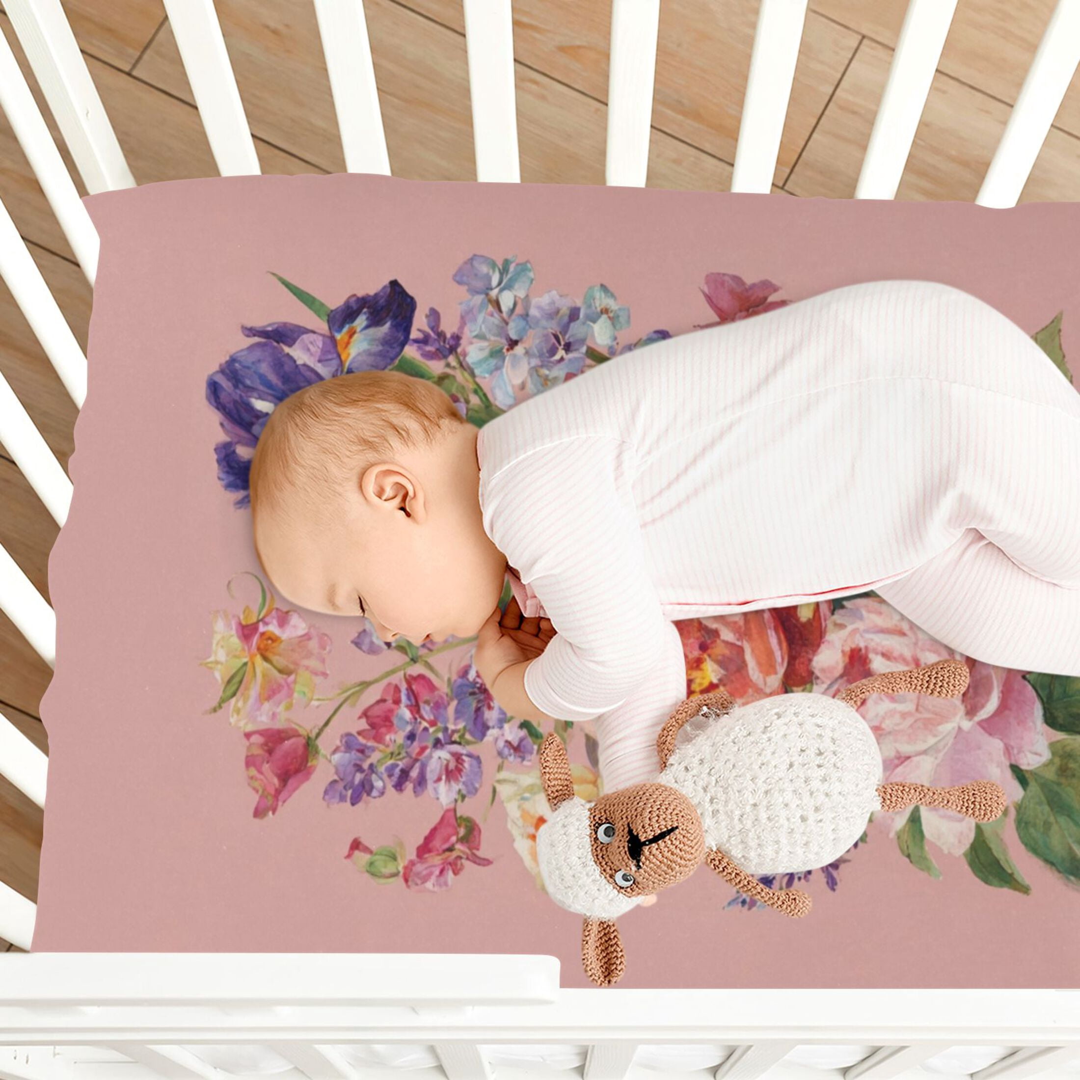 Baby Essentials 52”x 28”- Standard Cotton-like Modal Elastic- Floral Painting Patterns Design Crib Sheets for Newborns and Toddlers