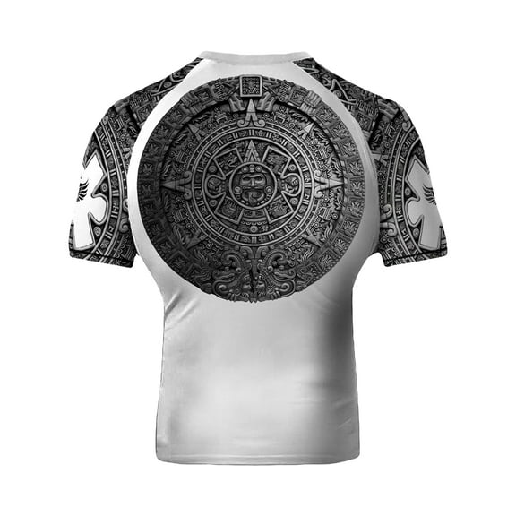 Raven Fightwear Men's Aztec Ranked Jiu Jitsu BJJ Rash Guard Short Sleeve MMA White