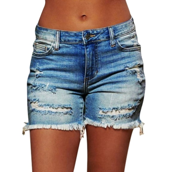Tiqkatyck Womens Jean Shorts Clearance, New Women Summer Vintage Jeans Shorts with Pockets Ripped Jean Shorts, Denim Shorts for Women Blue L