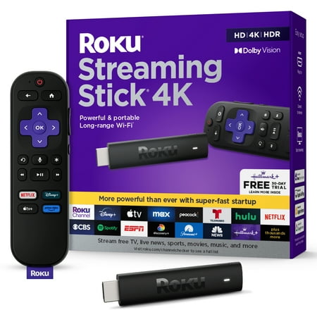 Roku Streaming Stick 4K - Hdr &Amp; Dolby Vision Roku Streaming Device For Tv With Voice Remote &Amp; Long-Range Wi-Fi - Free &Amp; Live Tv