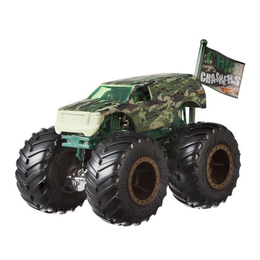 Hot Wheels Monster Trucks 164 Scale DieCast Vehicle Camo Crashers 2/5 Town Hauler with