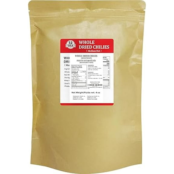 52USA Szechuan Red Dried Chilis, Whole Chili, Chinese Chili 4 Oz (Medium Hot)