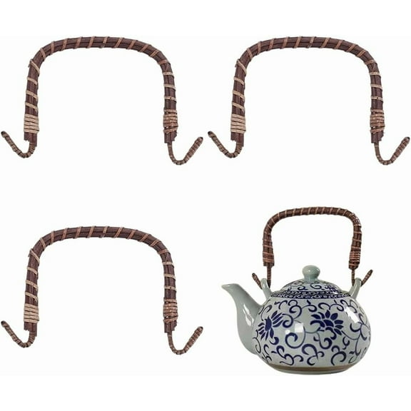 4pcs Rattan & Iron Teapot Handles Brown 5.1 x 5.4 x 0.39 inches Teapot Handle Replacement Accessories for making