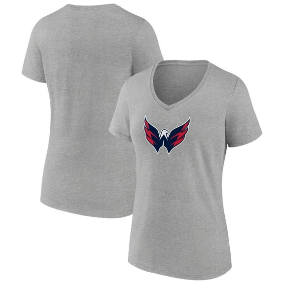 Women's Heather Gray Washington Capitals Primary Logo Team V-Neck T-Shirt