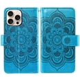 thumbnail image 4 of Compatible with iPhone 16 Pro 6.3 inch Wallet Phone Case and Tempered Glass Screen Protector Flower Faux Leather Flip Credit Card Holder Stand Zipper Cell Cover for i Phone16 i16 16Pro Women Blue, 4 of 9