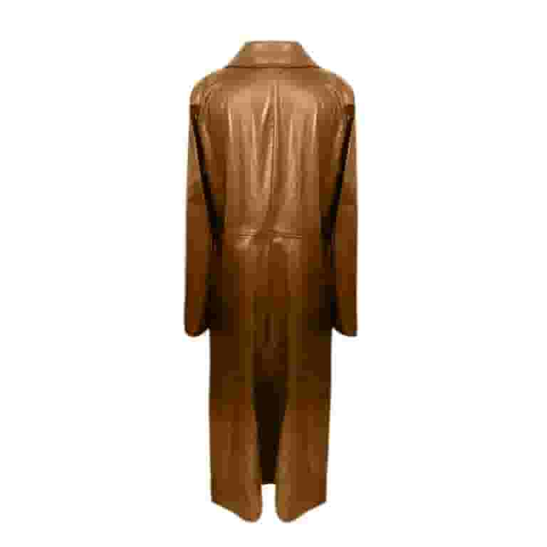 【Modest Mood】送料/関税込 Trench Leather Coat (Wood brown) RYDCOT Faux Leather Trench Coat with Single-Breast Design