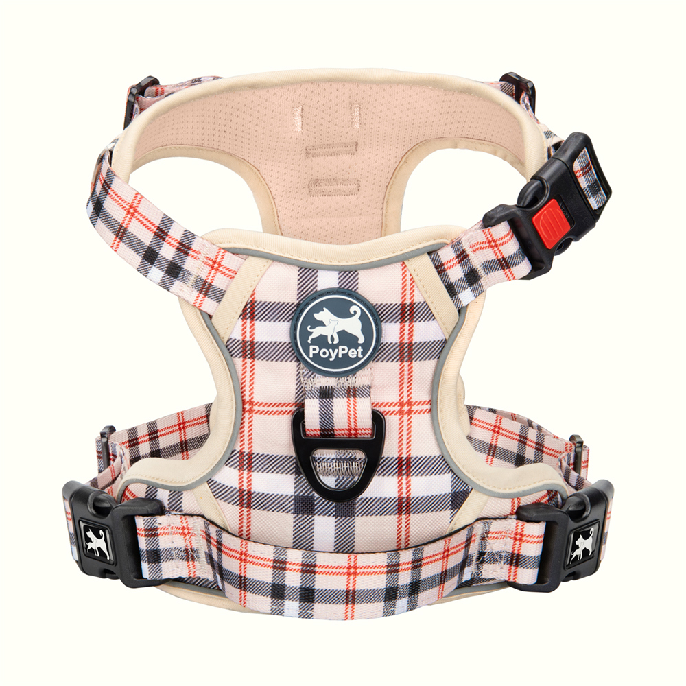 PoyPet No-Pull Dog Harness, Checkered Beige XL photo 1