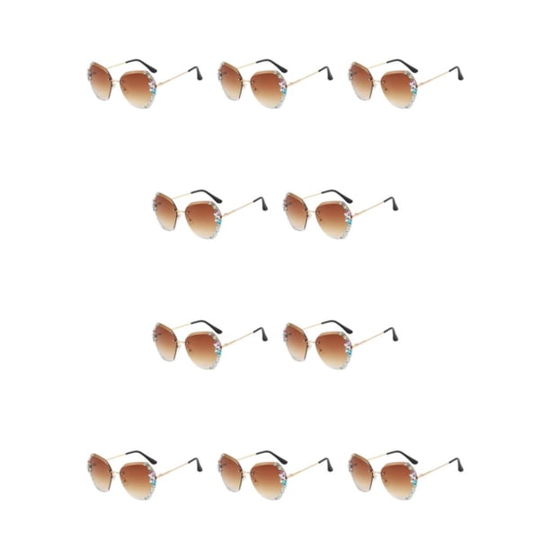 Sonducket Gafas de sol sin marco de PC para mujer - Protección 400 Cara ovalada Gafas de sol de cara cuadrada Rhinestone Tawny Leonado 10piezas