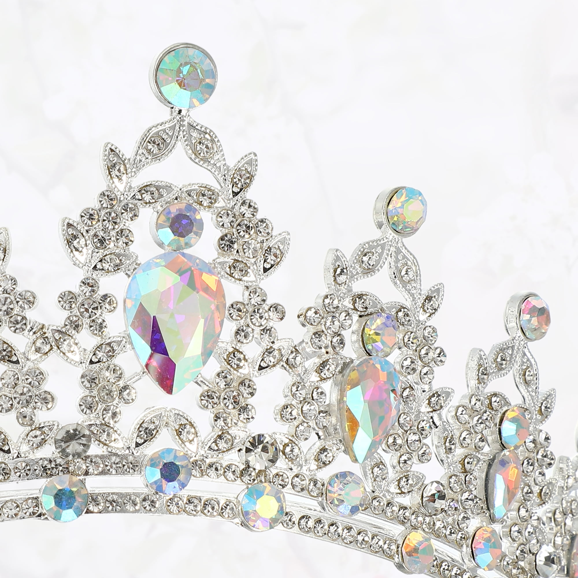 Unique Bargains Women Faux Crystal Queen Crowns Tiara Silver Tone Assorted Color