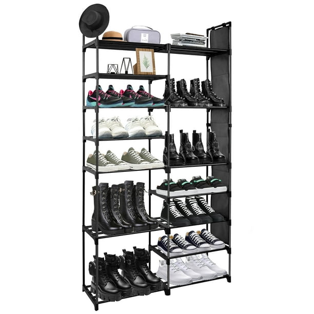 9 Tier Stackable Shoe Rack 30 Pairs Durable Metal Pipes Tower Shoe Shelf with Hooks and Side Pocket Walmart