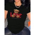 thumbnail image 1 of Tee-Shirt Graphique "LOVE YOURSELF" Ours en Peluche pour Femmes - Col Rond Décontracté et Sportif, Manches Courtes, Haut d'Été en Polyester Confortable, Lavable en Machine, Haut d'Été Décontracté Imprimé Ours en Peluche Texture Brillante, 1 of 8