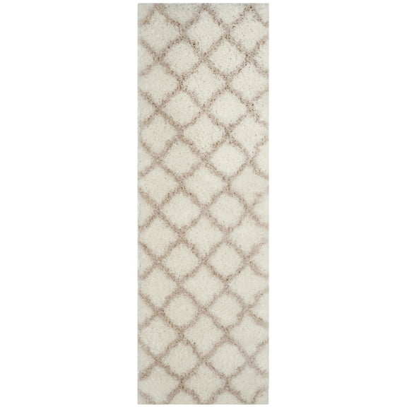SAFAVIEH Indie Careen Geometric Polyester Shag Runner Rug, Ivory/Mushroom, 2'3" x 7'