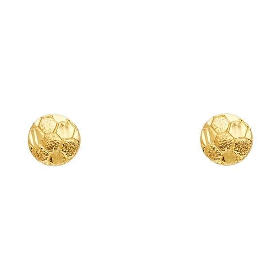 Ioka - 14K Yellow Gold Soccer Ball Post Push Back Earrings