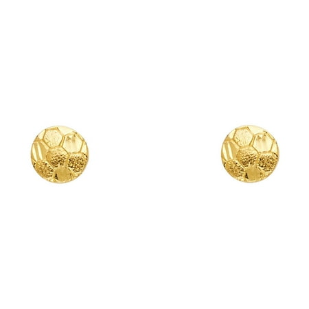 14k Yellow Gold Soccer Ball Stud Round Sports Ball Style Earrings Jewelry Female Unisex