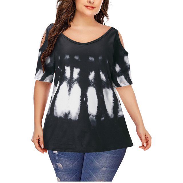 Pompotops Femmes Mode Casual Col Rond Grande Taille Top Découpe T-Shirt