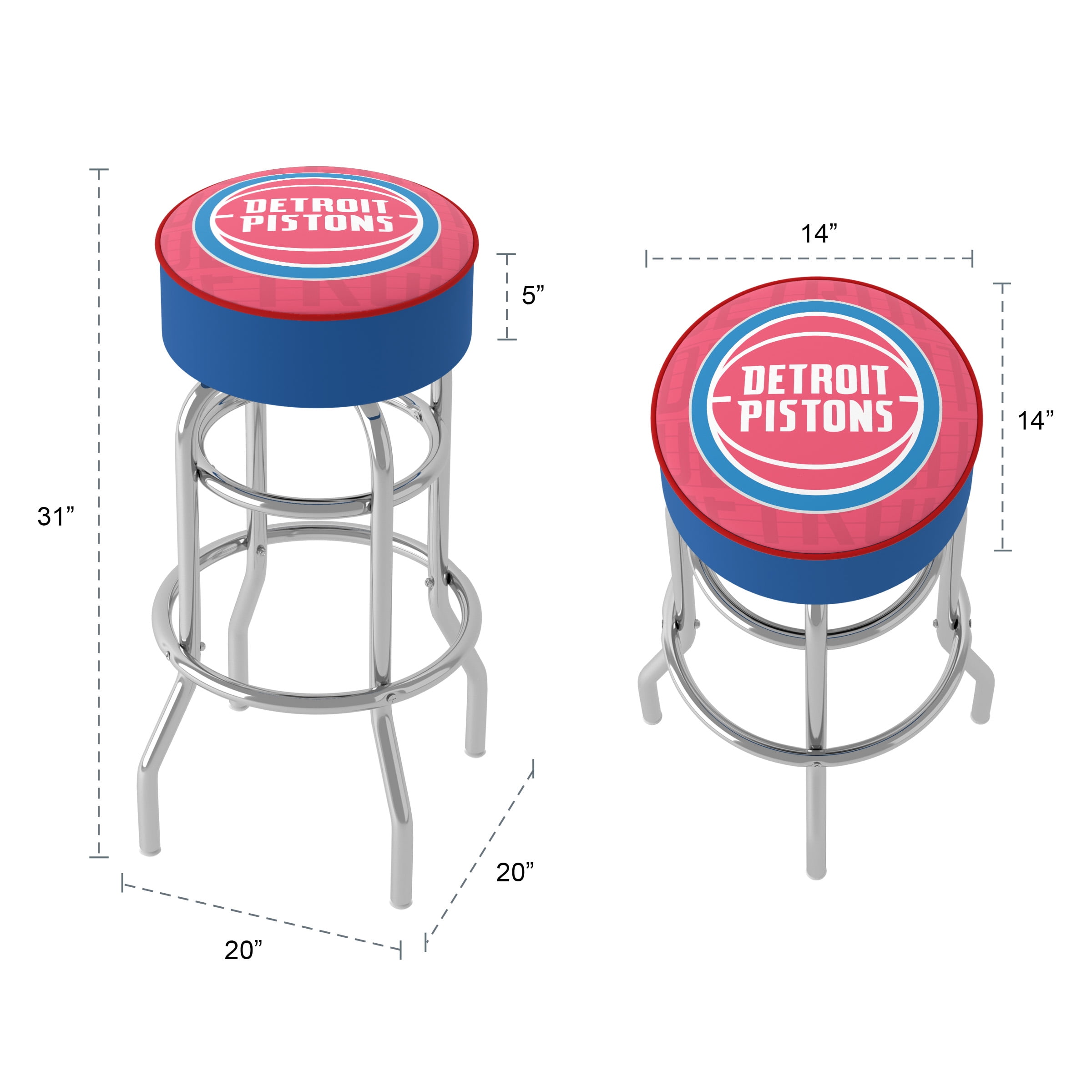 Trademark Gameroom Detroit Pistons City Bar Stool with Padded Seat