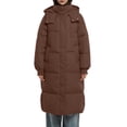 thumbnail image 2 of Long Puffer Jacket for Women, Thickened Winter Coat Hooded with Deep Pockets, Ladies Warm Winter Jacket Brown L, 2 of 8