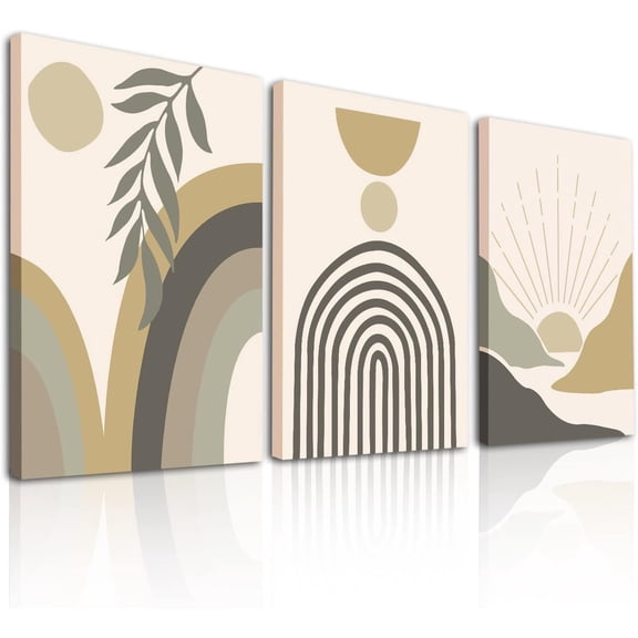 Boho Wall Decor Sage Green Wall Posters & Prints, Mid-Century Modern Wall Prints Boho Wall Art Set of 3 Framed Boho Wall Art Decor, Canvas Prints Artwork for Living Room, Bedroom, Bathroom