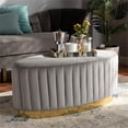 thumbnail image 4 of Bowery Hill Velvet Fabric Upholstered and Gold PU Leather Ottoman, 4 of 7