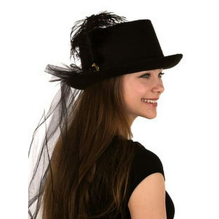 Black Deluxe Felt Top Hat with Plume and Veil