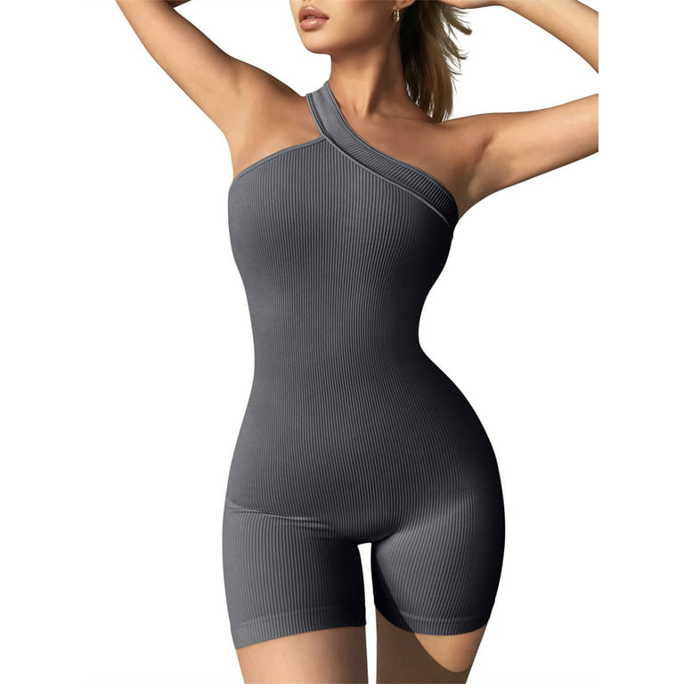Aunavey Women's Yoga Rompers Ribbed One Piece Tummy Control