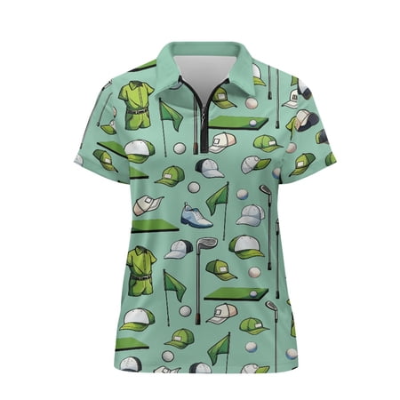 CHAQLIN Golf Gear Print Women Zip Golf Shirts for Tennis Fishing Lightweight Polyester Golf Polo Tops Soft Elastic Polo Shirts