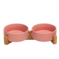 thumbnail image 1 of Spunkyjunky Cuenco De Cerámica Para Perros Y Gatos Con Soporte De Madera, Juego De Agua Y Comida Ponderada Con Esmalte Mate Antideslizante Para Gatos Y Perros Pequeños, 13,5 Onzas, 1 of 5
