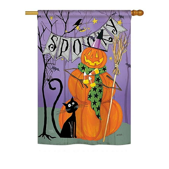 Breeze Decor BD-HO-H-112085-IP-BO-DS02-US 28 x 40 in. Seasonal Halloween Impressions Decorative Vertical House Flag - Spooky Pumpkin Men Fall