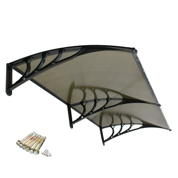 SONGMY Black Strip Brown Clear Outdoor Awning, 40"x80" Door Canopy Patio Cover, UV Rain Snow Protection Awning