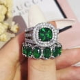 thumbnail image 3 of 4Ct Cushion Cut Simulated Green Emerald Women's Wedding Bridal Ring Set 14K White Gold Plated, 3 of 4