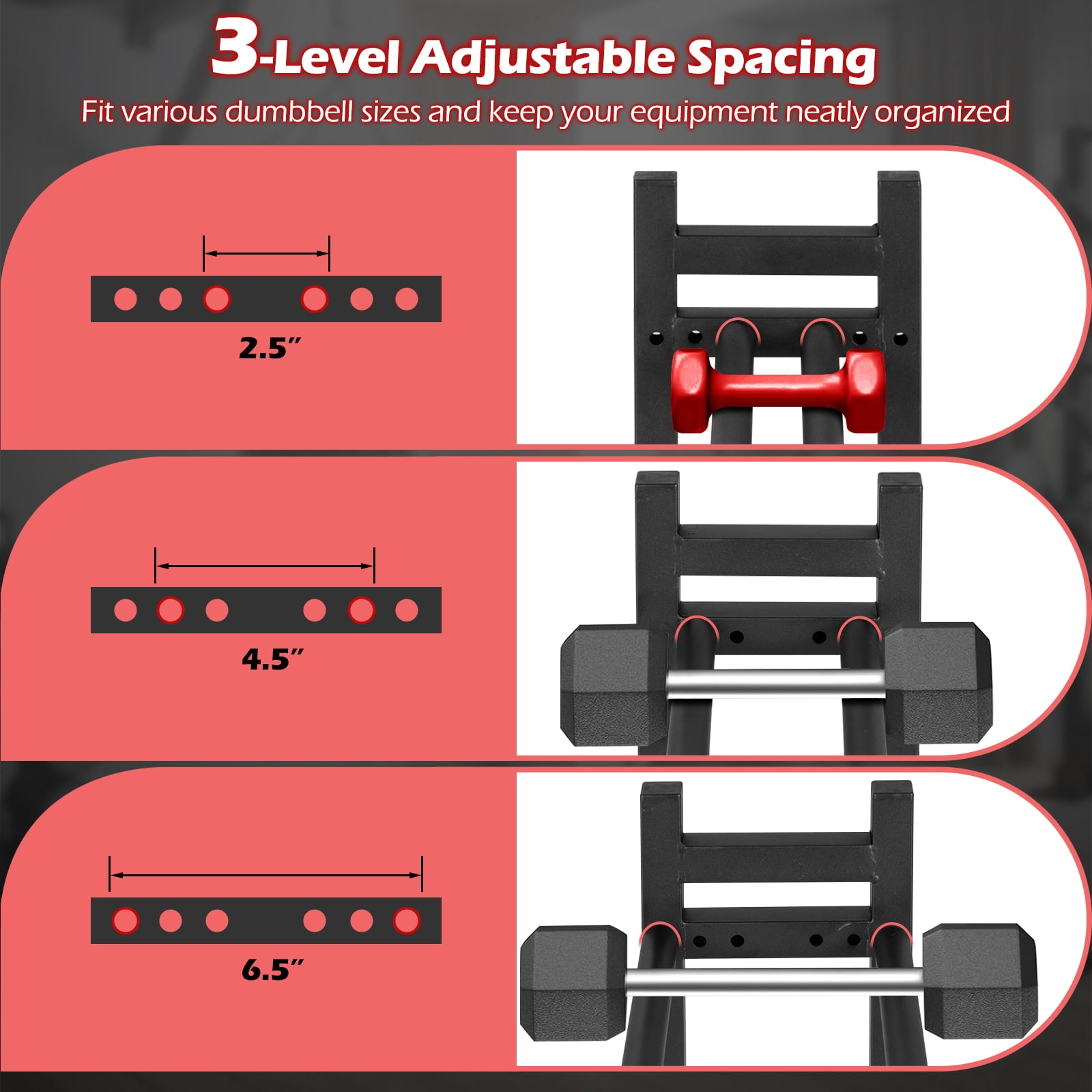 Costway 3-Tier Dumbbell Rack, 529LB Capacity Heavy-Duty Adjustable Weight Rack Stand