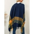 thumbnail image 5 of Women'S Wraps Open Front Travel Poncho Cape Warm Oversized Plaid Sweaters Casual Cardigan Shawls Navy Blue One size, 5 of 9