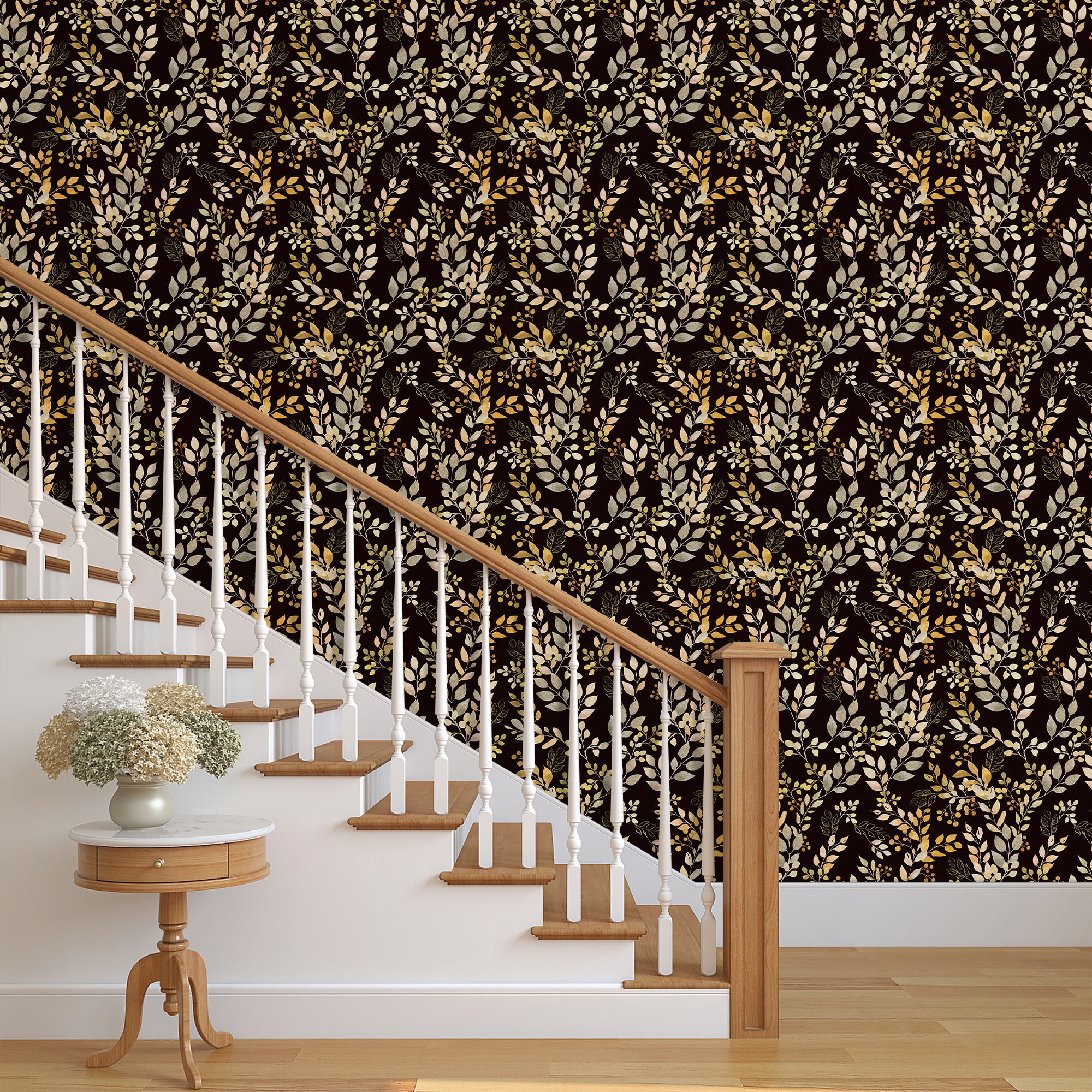 UMIGGEE Floral Wallpaper Peel and Stick Black Wallpaper Self Adhesive Flower Wall Paper Contact Paper 17.7" x 118" Home Decor Wall Covering Old Furniture