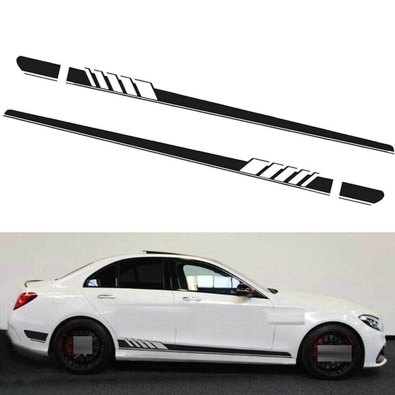2PCS Black Sport Racing Stripes Car Body Side Skirt Vinyl Decal Stickers