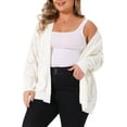thumbnail image 4 of Agnes Orinda Women's Plus Size Sweater Cardigan Open Front Long Sleeve Casual Knit Cardigans with Pockets 1X White, 4 of 5