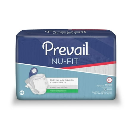 Prevail Nu-Fit Adult Disposable Brief, Medium, 32-44-Inch, 6 Bags of 16 (96 count)