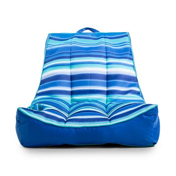 Big Joe Captain's Float No Inflation Needed Pool Lounger with Drink Holder, Blurred Blue Double Sided Mesh, Quick Draining Fabric, 3 feet