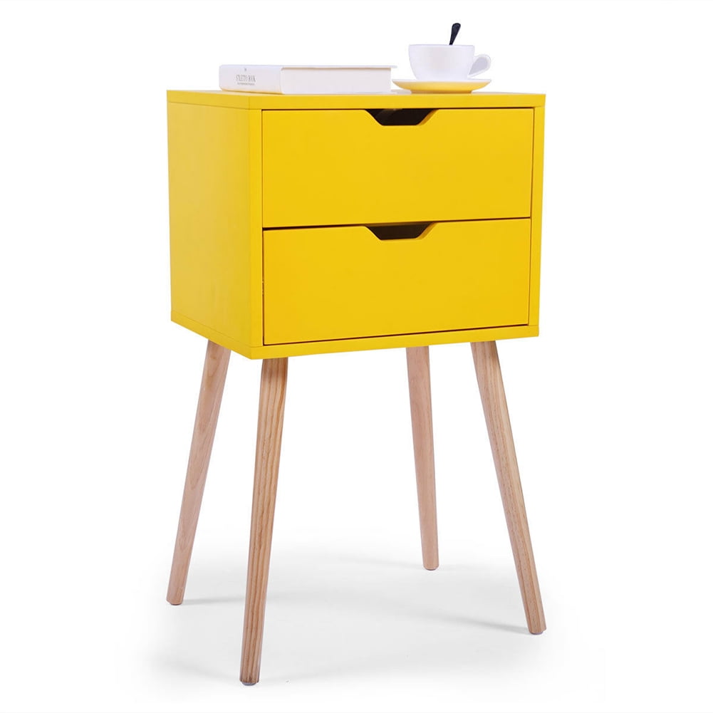Kadyn Mid Century Modern Wood Nightstand Side Table for Bedroom, Storage Drawer Bedside End Table for Nursery, 2 Drawer, Set of 2